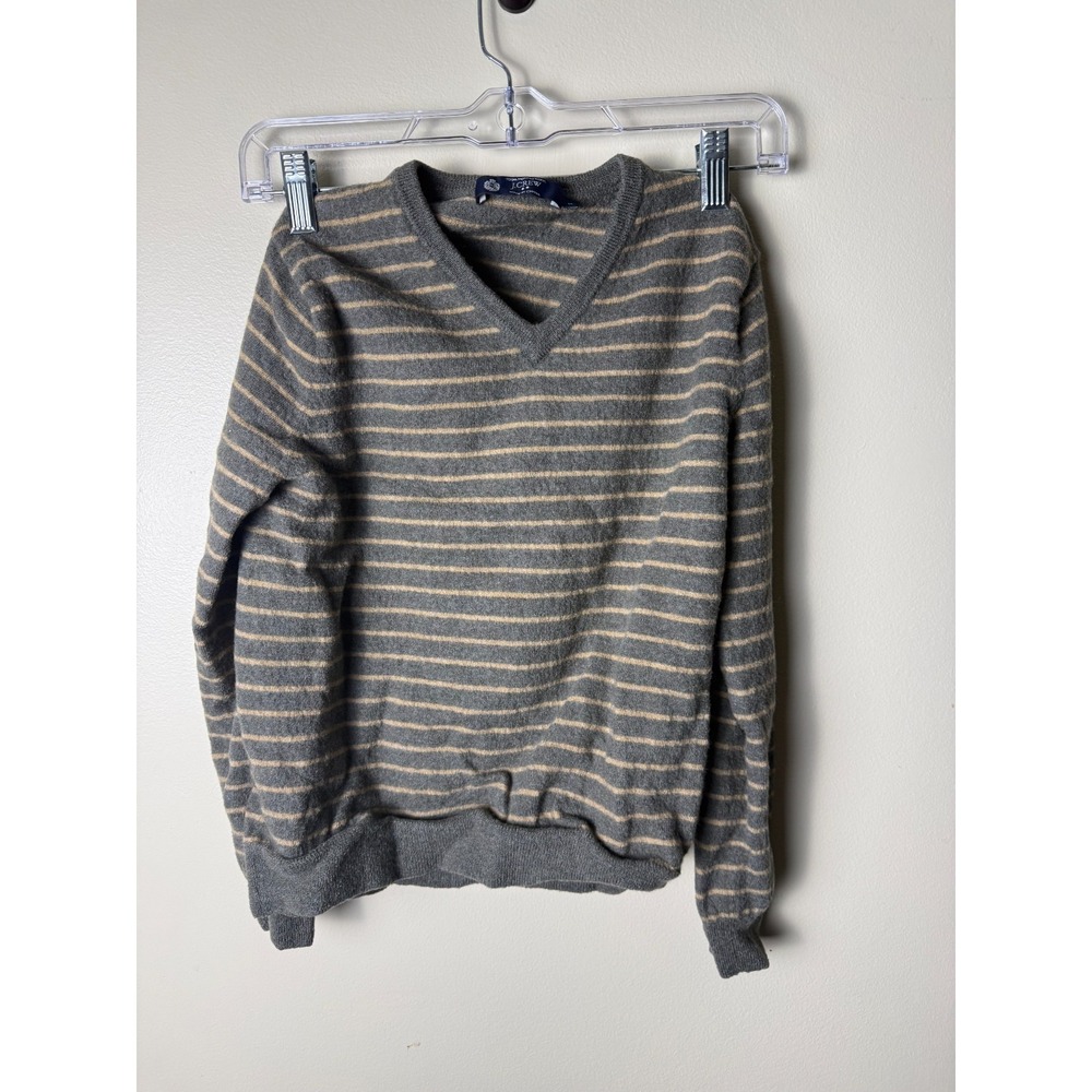 J.Crew 100% Merino Wool Striped Sweater Womens XS Gray Striped Crewneck *Shrunk*